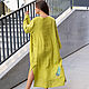 Linen floor-length yellow-green dress with Feather embroidery. Dresses. natali. My Livemaster. Фото №4