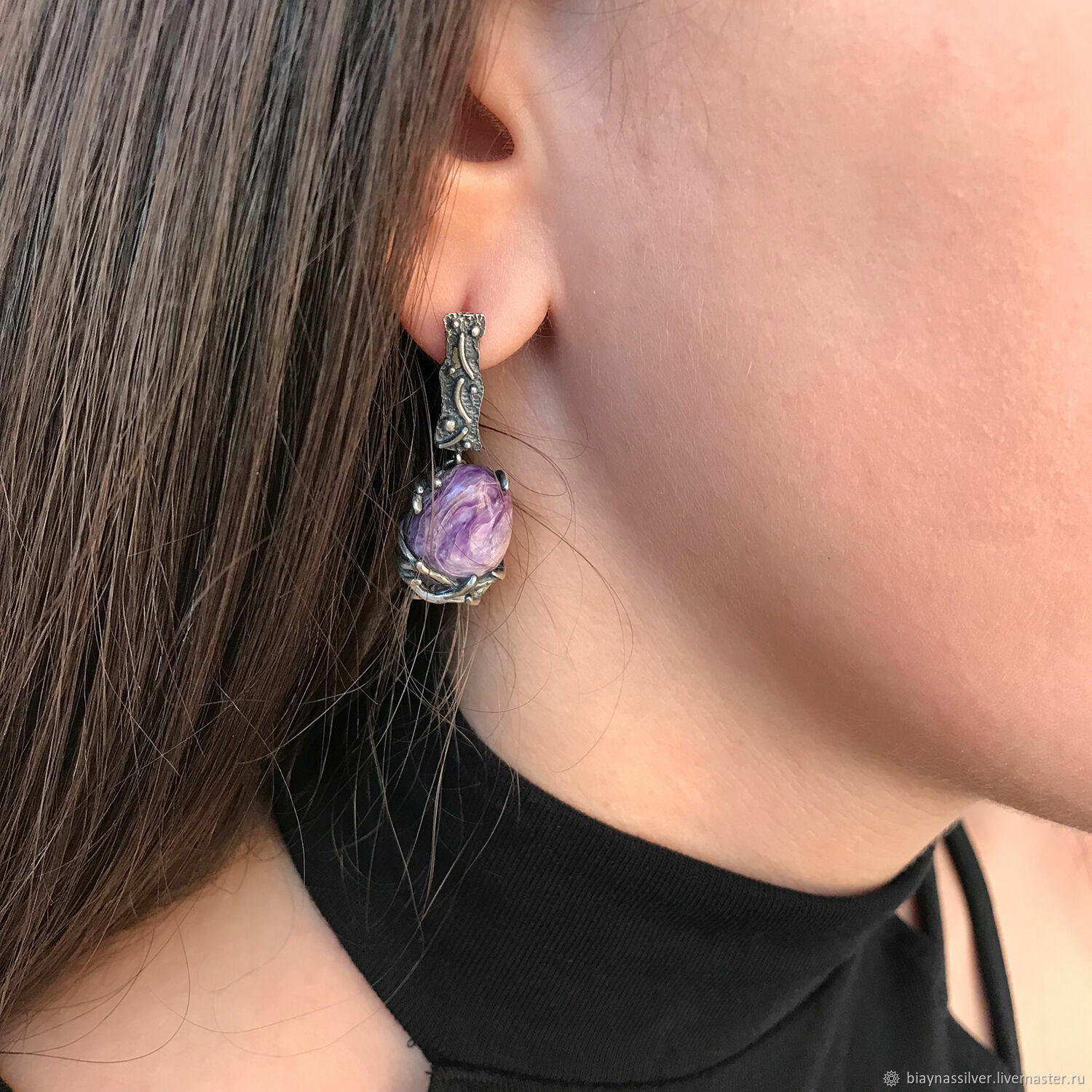 Комплект серебро 925 камень чароит AT027 в интернет-магазине Ярмарка ...