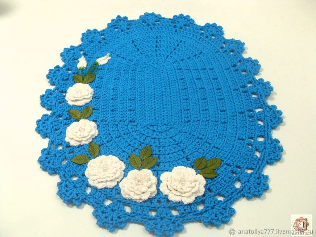 Mat knitted oval Flower turquoise, Carpets, Kabardinka,  Фото №1
