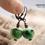 Green frog - pendant Lampwork glass bead - silver fly