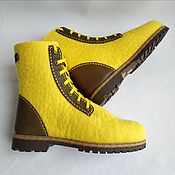 Обувь ручной работы handmade. Livemaster - original item One-piece felted Yellow boots with leather heel. Handmade.