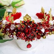 Украшения handmade. Livemaster - original item Red and gold Dolce headband crown Beaded tiara Red royal diadem. Handmade.