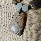 Комплект украшений с росписью на камне - "В бирюзовых тонах"