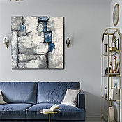 Картины и панно handmade. Livemaster - original item Square Blue Abstraction White Painting with Blue Accents. Handmade.