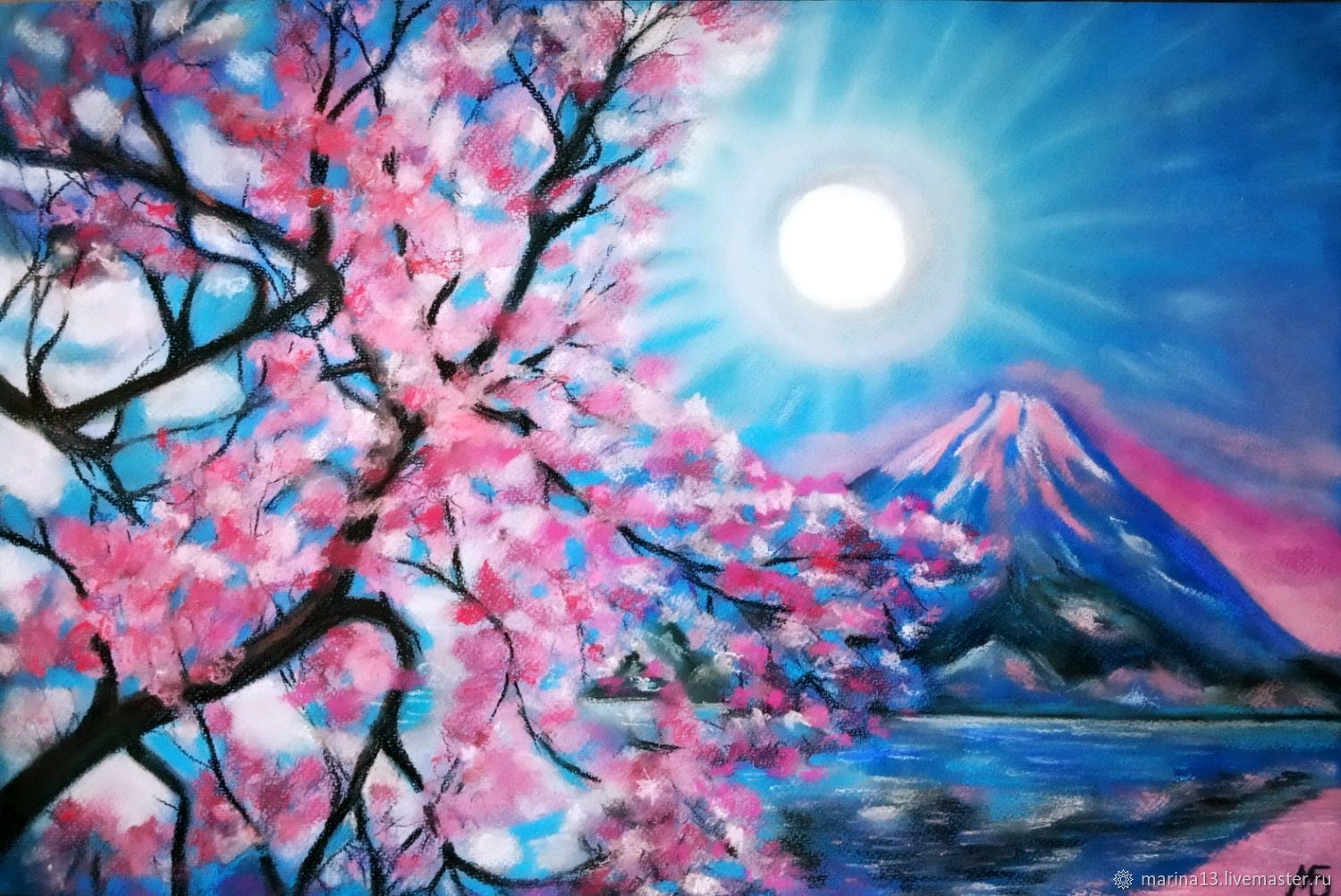 Картина Цветущая сакура. Пейзаж с сакурой. Пейзаж горы – заказать на  Ярмарке Мастеров – KL1ISRU | Картины, Самара