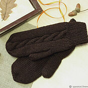 Аксессуары handmade. Livemaster - original item Mittens with braids knitted womens mittens Muskie unisex Brown. Handmade.