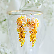 Украшения handmade. Livemaster - original item Yellow Floral Cluster Earrings Handmade on Gold. Handmade.