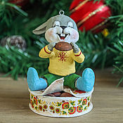 Сувениры и подарки handmade. Livemaster - original item Cotton Christmas tree collectible toy. Bunny with a box of gingerbread.. Handmade.