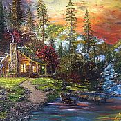 Картины и панно handmade. Livemaster - original item Oil painting House in the forest by the river. Handmade.