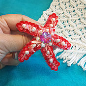 Украшения handmade. Livemaster - original item Starfish brooch with pearls and coral. Handmade.