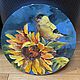 Oil painting Sunflower and Goldfinch. Round canvas. Pictures. White swan. Online shopping on My Livemaster.  Фото №2