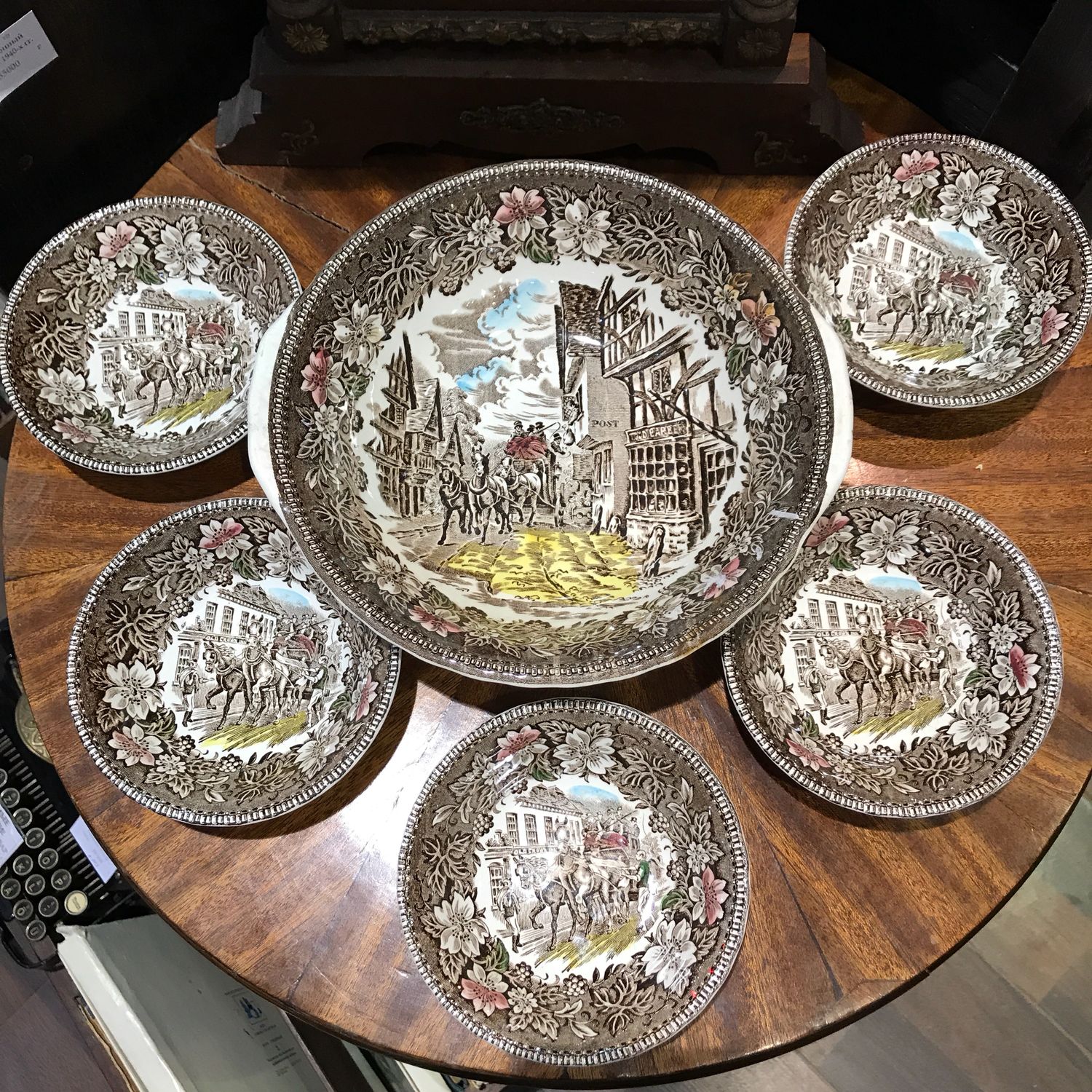 Salad bowl set, 5 1, Coaching Taverns, Royal Tudor Ware (2385, Vintage plates, Tyumen,  Фото №1