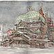 Painting watercolor. The tower in Izmailovo. Winter landscape, Pictures, Moscow,  Фото №1