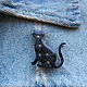Брошь Черный кот с настоящими пушинками одуванчика из ювелирной смолы. Брошь-булавка. Krysa Ira. Ярмарка Мастеров.  Фото №6