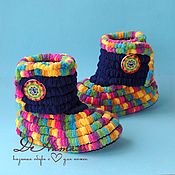 Boots knitted plush rainbow Slippers, handmade shoes