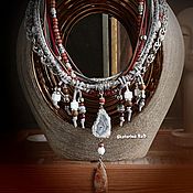 Украшения handmade. Livemaster - original item Leather necklace with Boho stones 