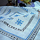 napkin of white linen with embroidery, hand embroidery, strojeva embroidery, heirloom, turquoise floss, a beautiful napkin with fringe decoration, table decoration
