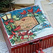 Сувениры и подарки handmade. Livemaster - original item Merry Christmas Jewelry Box Solid wood Decoupage. Handmade.