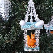 Сувениры и подарки handmade. Livemaster - original item Christmas toys: a squirrel made of cotton wool in a crystal teremka. Handmade.