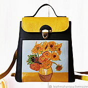 Сумки и аксессуары handmade. Livemaster - original item Copy of Leather yellow backpack Van Gogh Sunflowers. Handmade.