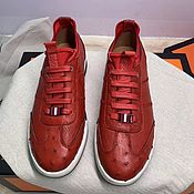 Обувь ручной работы handmade. Livemaster - original item Ostrich leather sneakers, unisex model, in red.. Handmade.