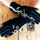 Black suede leather gloves.Unique design "The Golden Butterflies", Gloves, Trakai,  Фото №1