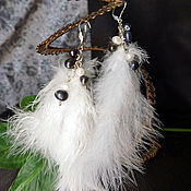 Украшения handmade. Livemaster - original item Earrings with black and white pearl feathers.. Handmade.