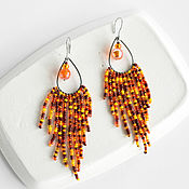Украшения handmade. Livemaster - original item Orange beaded earrings with fringe. Handmade.