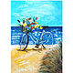 Картина велосипед с цветами у моря масло, Картины, Новотроицк,  Фото №1
