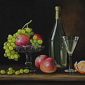 Картины и панно handmade. Livemaster - original item Oil Painting Still Life with White Wine and Fruit. Handmade.