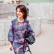 Джинсовое пальто - комоно с ручным платением по спинке