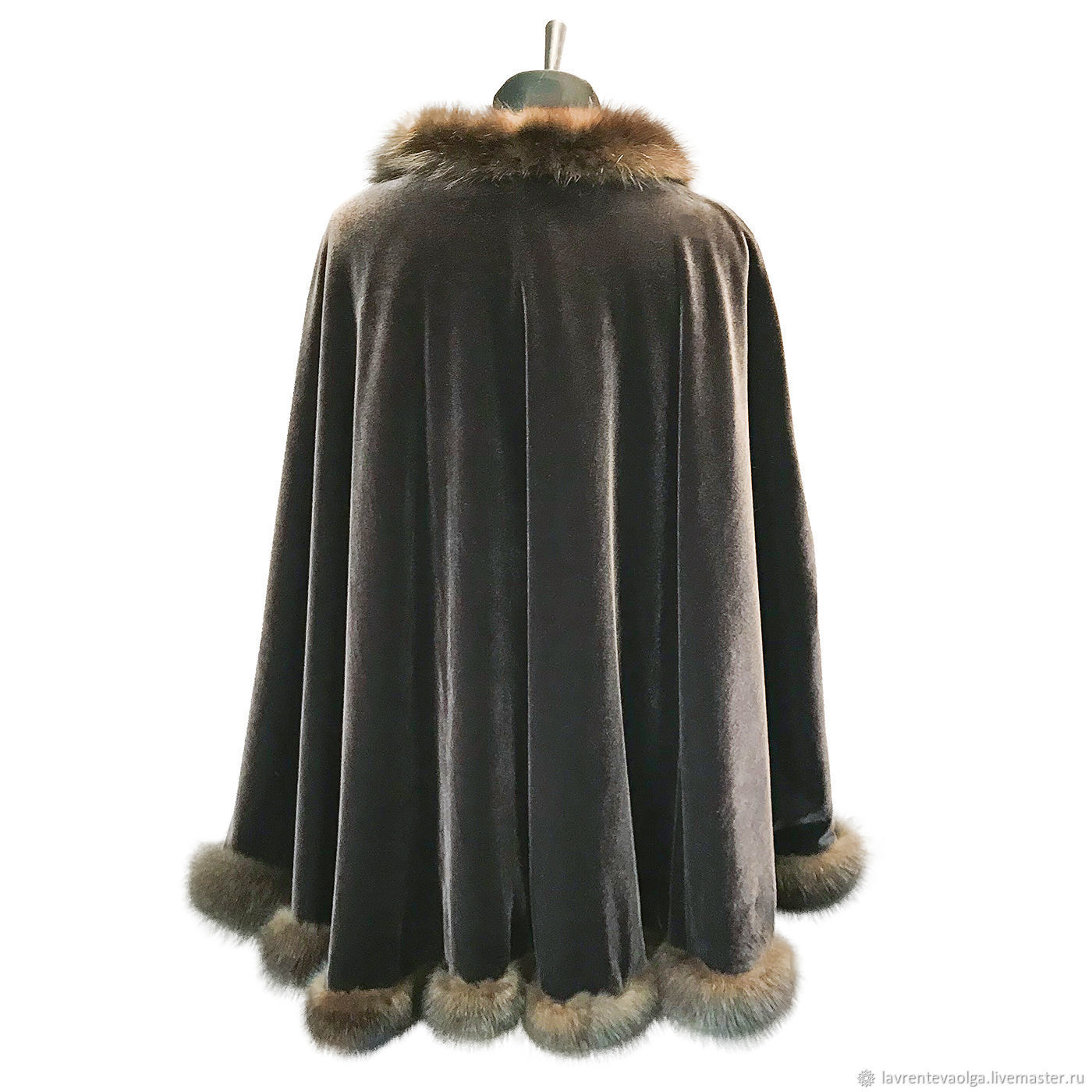 Velvet poncho with fur of the marten – купить на Ярмарке Мастеров ...