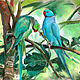  Necklace parrots in the jungle. Print from the author's work, Pictures, St. Petersburg,  Фото №1