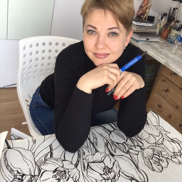 работа с эскизом платка
