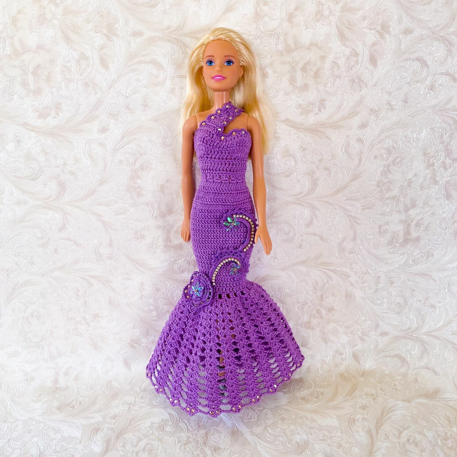 Фиолетовое нарядное платье в пол крючком для Барби, Одежда для кукол, Москва,  Фото №1