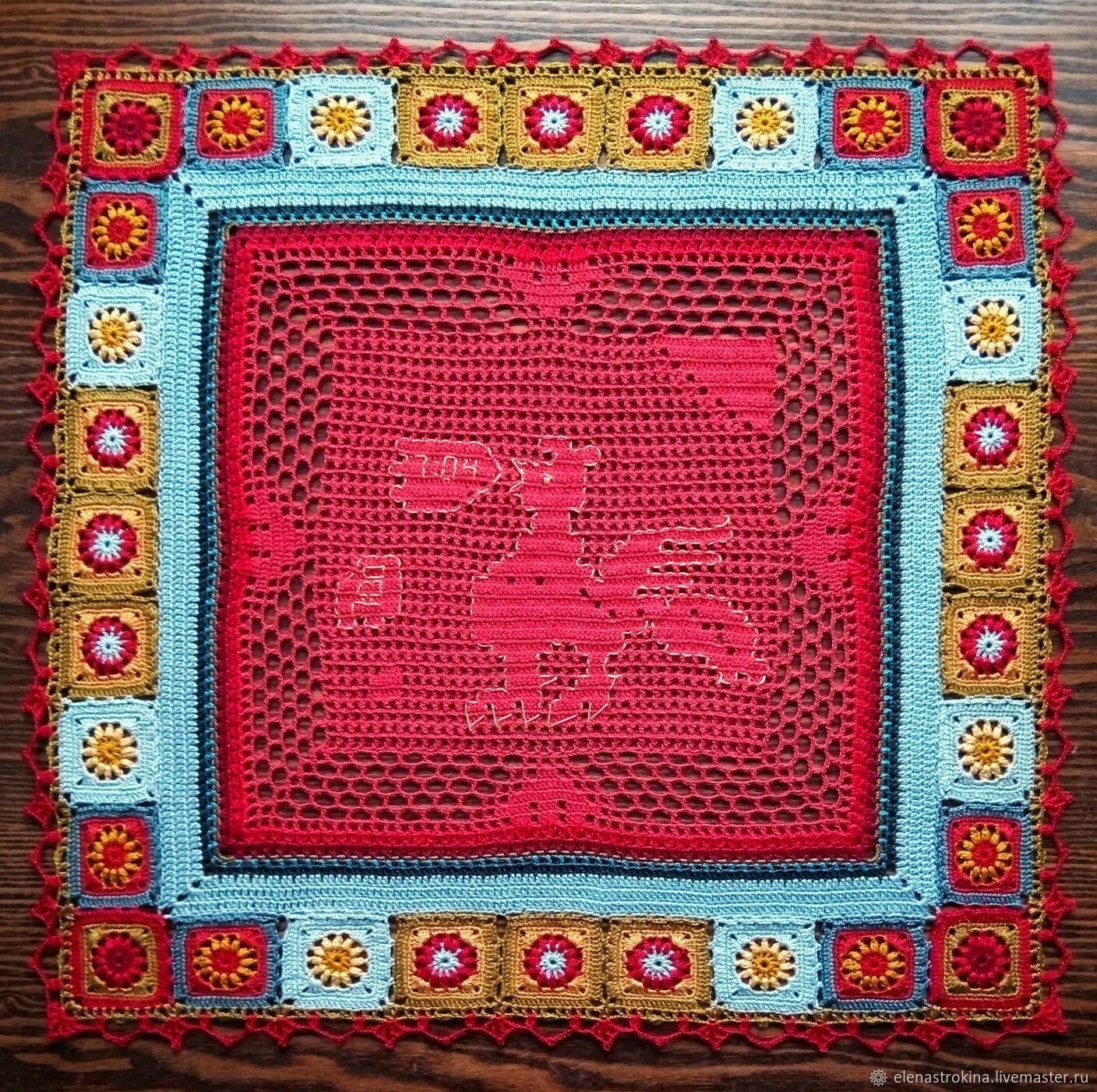 Crocheted napkin ' Red rooster', Doilies, St. Petersburg,  Фото №1