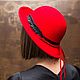 Красная шляпа женская фетровая ПЕРО из кожи. Шляпка на осень, весну, Шляпы, Москва,  Фото №1