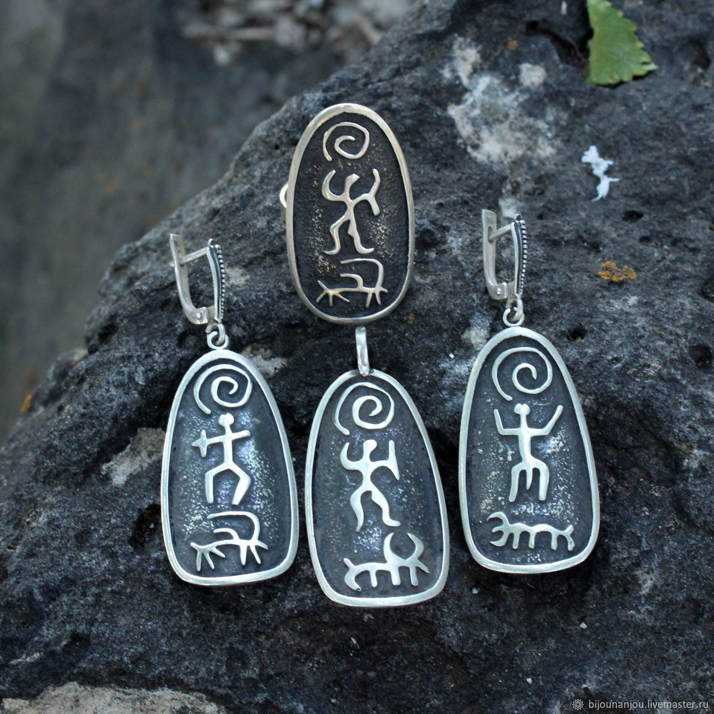 Earrings, ring and pendant Rock Carvings made of silver 925 RO0030, Jewelry Sets, Yerevan,  Фото №1
