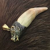Русский стиль handmade. Livemaster - original item The tooth of a bear with a pommel made of silver with gilding. Handmade.