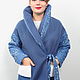 Пальто синее шерстяное с меховыми карманами, Пальто, Москва,  Фото №1
