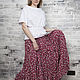 Tiered skirt from staple (white flowers on cherry), Skirts, Kemerovo,  Фото №1