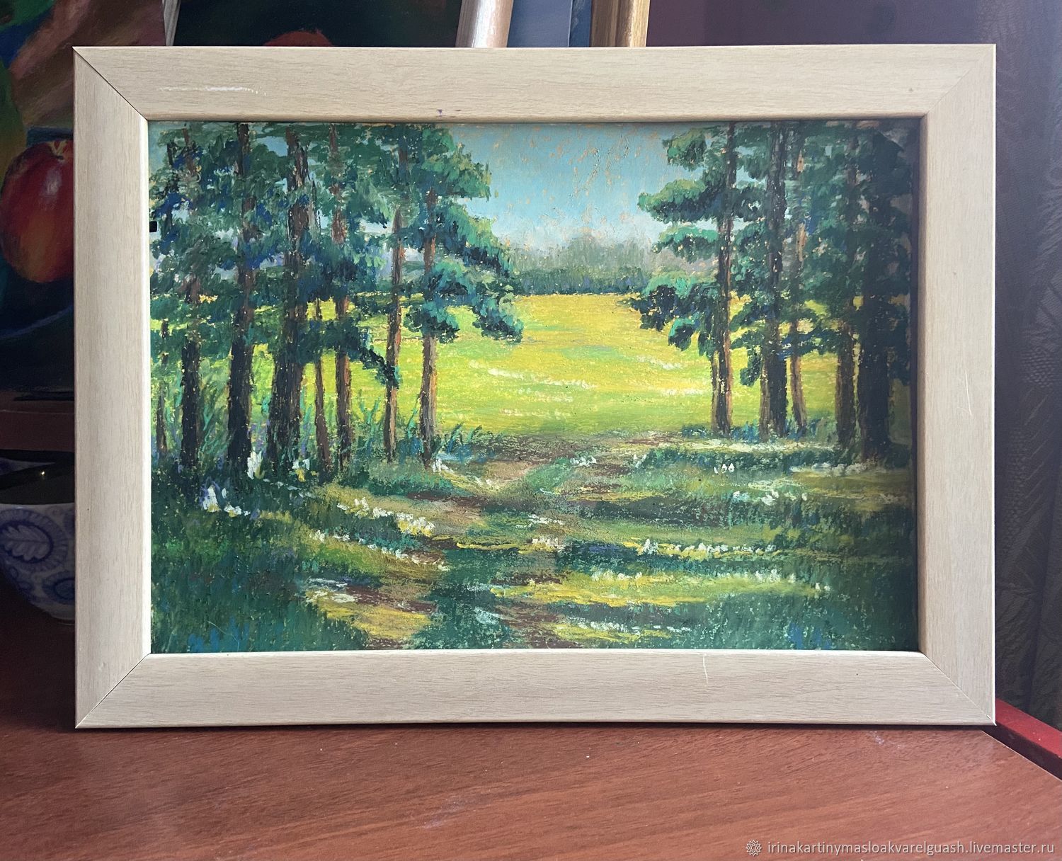 Картина с соснами «Солнечная поляна».Яркий летний пейзаж пастелью в ...