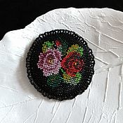 Brooch bullfinch beaded embroidery