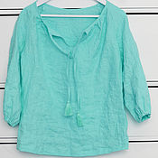 Одежда handmade. Livemaster - original item Mint boho blouse made of 100% linen. Handmade.