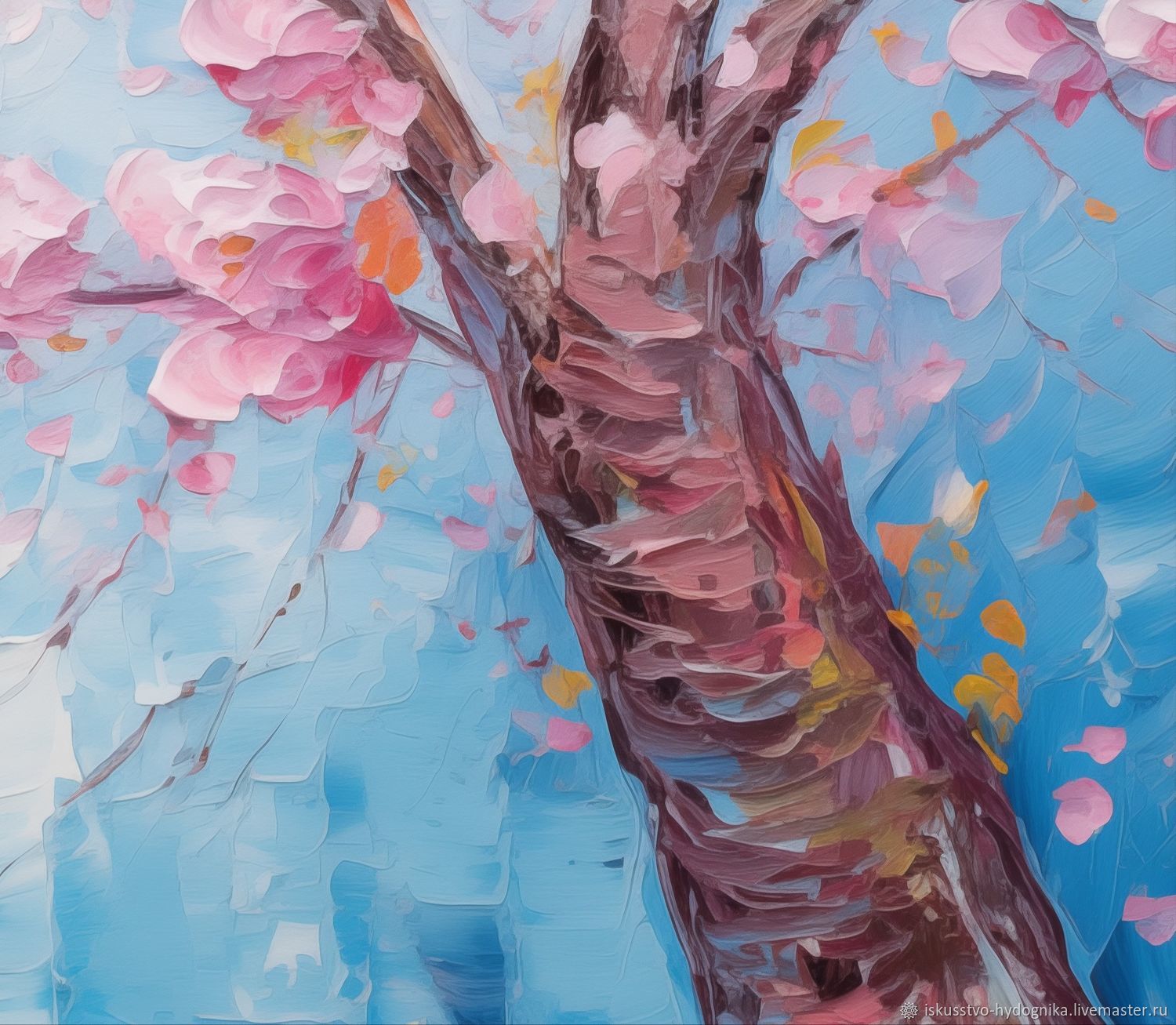 Картины текстурной пастой Пейзаж Сакура Картина маслом на подрамнике в ...