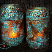 Для дома и интерьера handmade. Livemaster - original item Candlesticks: a set of 2 pcs for diode candles and wax GOLD AND TURQUOISE. Handmade.