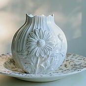 Винтаж handmade. Livemaster - original item Vintage faience white vase with daisies Portugal. Handmade.