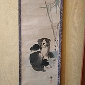 Винтаж handmade. Livemaster - original item Свиток с Японской живописью "две собаки" начало 20 века.. Handmade.