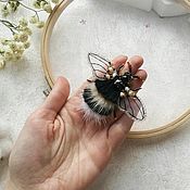 Украшения handmade. Livemaster - original item Copy of Brooch Bee with natural fur. Handmade.
