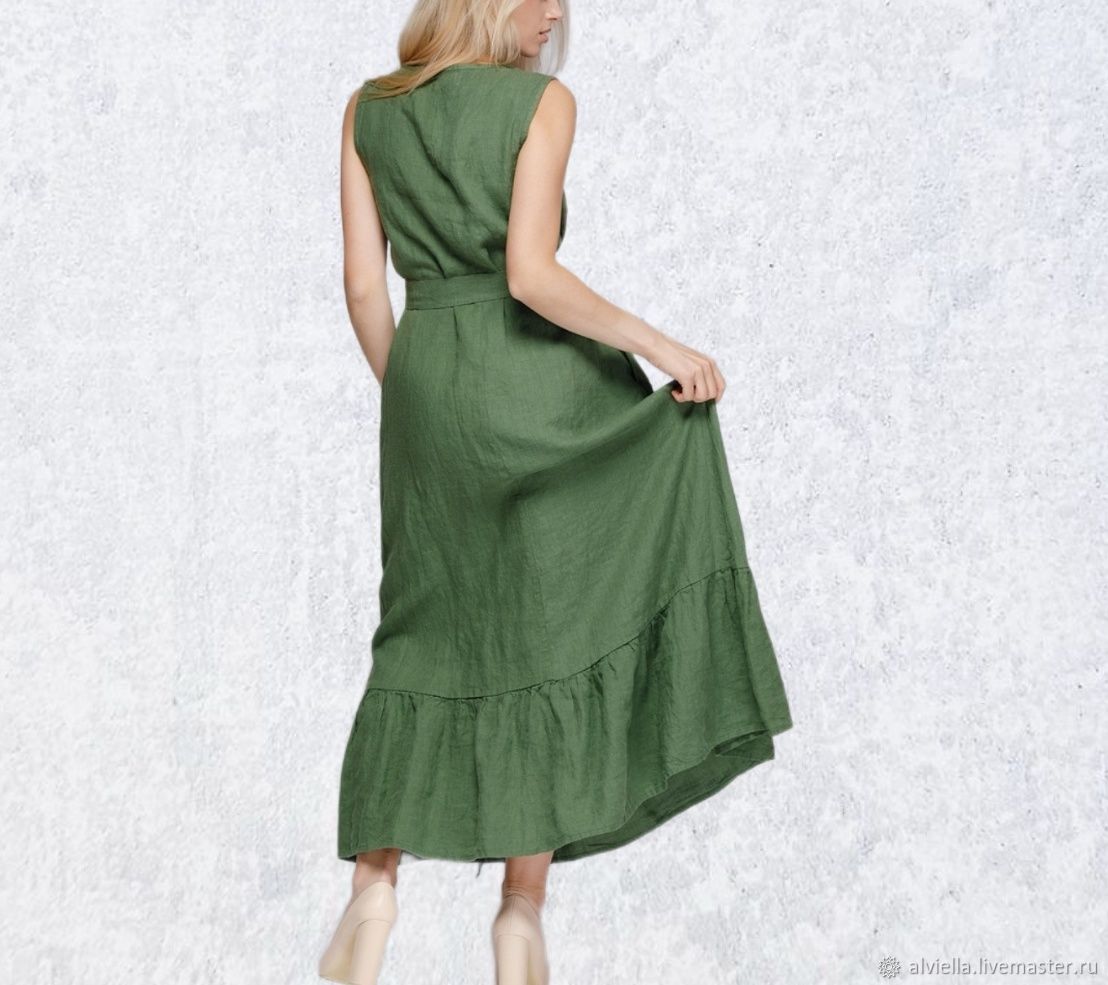 Платье льняное оттенка травы купить в интернет-магазине Ярмарка ...